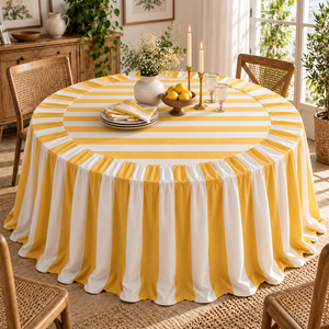 Nappe de table vintage de luxe faite à la main, imprimée, rayée rose et beige, à volants, style bohème, en pur lin, écologique, pour mariage et maison - Product Image 4