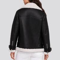 Veste de moto en cuir noir avec doublure en fausse fourrure, fermeture éclair, style motard d'hiver, veste pour femme