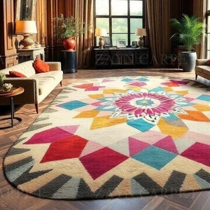 Alfombra Moderna Hecha a Mano con Patrón de Mandala Multicolor, Alfombra Geométrica Multicolor con Base de Goma Antideslizante para el Hogar - Product Image 3