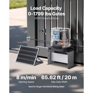 Ouvre-porte électrique 280W avec capteur infrarouge, moteur de portail coulissant en aluminium, alimenté par énergie solaire, pour portails jusqu'à 65,6 pieds (1799 lb) - Product Image 2