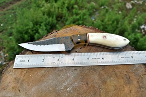 Couteau de chasse forgé à la main, lame fixe avec manche en os, étui en cuir, couteau de survie pour le camping en plein air - Product Image 4