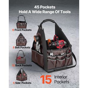 Borsa Porta Attrezzi da 13 Pollici con 45 Tasche - Organizer per Manutenzione Elettrica con Tracolla Regolabile - Product Image 2