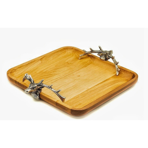 Antique Designer Wooden Food <b>Serving</b> <b>Tray</b> With <b>Gold</b> Metal Bird Accent Table Top Coffee <b>Serving</b> <b>Tray</b> For Hotel Wholesale Supplies - Product Image 4