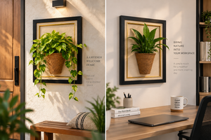Cadre photo classique en bois rectangulaire à suspendre verticalement avec design artistique de pot de fleurs - Product Image 4