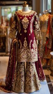 Traditional Embroidered Satin Velvet Kurta Sarara Set Dupatta Floral Pattern Women India Pakistan Wedding Engagement Dress - Product Image 3