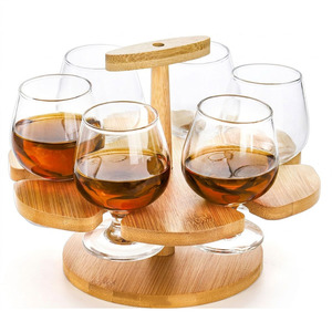 Bamboo Rotating <b>Wine</b> Glass <b>Rack</b> with 6 Hooks - Product Image 1