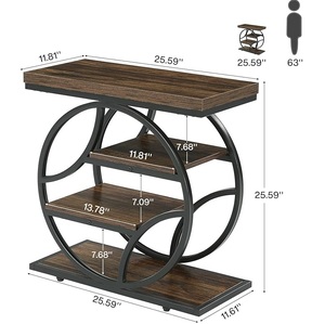 Mesa de Noche Industrial Estrecha con Diseño Geométrico, Estante de Almacenamiento, Superficie de Madera y Estructura de Hierro, 1 Año de Garantía, para Dormitorio - Product Image 2