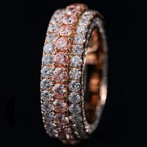 Rose Gold Plated Moissanite Eternity <b>Ring</b> <b>Iced</b> Out Round Brilliant Gemstone Band for Wedding Anniversary Gift - Product Image 1