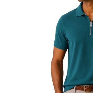 Polo de Hombre Verde Turquesa con Cierre, Diseño de Logotipo Personalizado, Manga Corta, Mezcla de Algodón Premium, Polo de Golf Casual de Lujo, OEM, Moda - Product Image 2