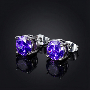 Pendientes Huggie de Plata 925 con Moissanita Violeta de Corte Brillante, Solitario, Geométrico, con Engaste Pavé, de Lujo, para Uso Diario, Unisex - Product Image 5