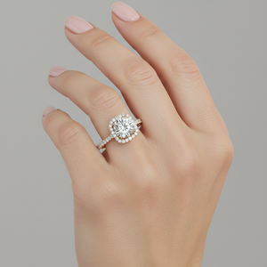 Cushion Outline Pav Diamond Halo Engagement <b>Ring</b> with Prong Setting Rose Gold Plated for Certified Luxury Design - Product Image 6