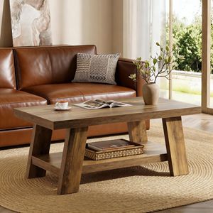 โต๊ะกลางสไตล์บ้านไร่ 2 ชั้น พร้อมที่เก็บของ สำหรับห้องนั่งเล่นหรือสำนักงาน - Product Image 2