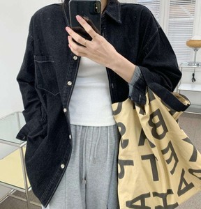 Camisa vaquera de mujer de manga larga con botones, corte holgado, cuello vuelto, color liso, blusa casual de manga completa tejida - Product Image 4