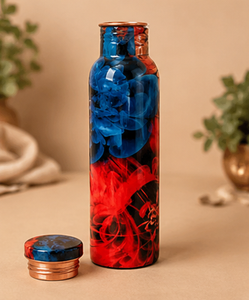 Traditional Indian Art Bottle Decorative Floral Pattern Copper Flask for Home Office Travel Gym Yoga Meditation Healthy Life - Product Image 4