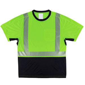 Camiseta de Seguridad Reflectante de Alta Visibilidad Unisex, Verde y Negra, Manga Corta, Bolsillo en el Pecho, Transpirable, Resistente al Agua, Poliéster - Product Image 1