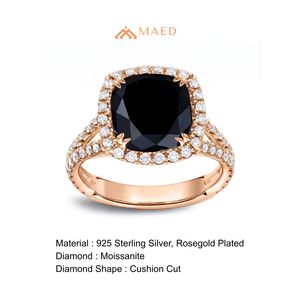 Bague de luxe en moissanite noire pour femme, en or rose, taille coussin, sertie à griffes, bijoux de fiançailles et de mariage, micro-incrustation, cadeau élégant, USA - Product Image 6