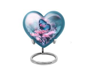 Petites urnes funéraires en forme de cœur pour cendres humaines, mini urne bleue avec boîte en velours en forme de cœur et support - Product Image 3