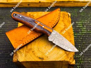 Cuchillo de Caza de Acero de Damasco con Mango de Madera, Hoja de Punta Caída y Borde Recto, Cuchillo de Supervivencia para Exteriores - Product Image 6