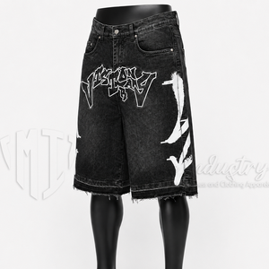Pantalones Cortos de Mezclilla Negros para Hombre, Estampado Gráfico Personalizado, Holgados, Hasta la Rodilla, Estilo Casual Urbano - Product Image 3