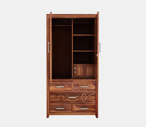 Armario de Madera Allan Sheesham de 2 Puertas (Acabado Miel) con 2 Cajones y 4 Estantes, Mueble de Almacenamiento para el Hogar - Product Image 6