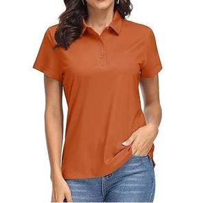 Polo ajusté pour femme de haute qualité, 100 % coton, col en V, à bon prix, avec logo imprimé superposé - Product Image 2