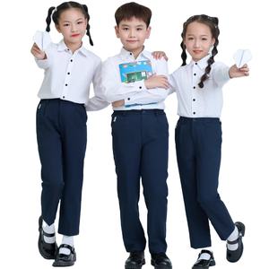 Tissu TC 65% polyester 35% coton, popeline tissée, FMF Vietnam, uniforme scolaire primaire, chemise à manches longues noire à boutons pour enfants - Product Image 1