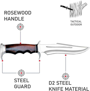 Cuchillos LEGACY BLADES de Primera Calidad, Hechos a Mano, de Acero con Alto Contenido de Carbono, Hoja Fija con Punta Caída, Mango de Madera, Cuchillo Bowie con Funda, Fabricante OEM - Product Image 4