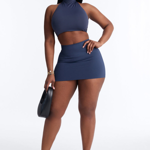Jupe Courte Femme Taille Haute Bleu Marine Extensible en Spandex et Polyester Style Sexy Coupe Droite Toutes Saisons - Product Image 3