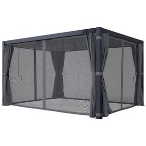 Pergola Retrattile da Esterno 3x4m con Tetto a Lamelle Parasole e Tende a Rete Grigio Scuro - Product Image 1