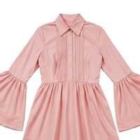 Robe boutonnée en popeline rose pour femme, manches longues évasées, ourlet évasé, tenue décontractée chic, mode boutique, tenue de soirée