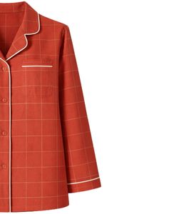 Ensemble de pyjama pour femme à carreaux orange rouille personnalisé, manches longues, boutonné, vêtements de nuit en coton doux, ensemble de vêtements de détente en deux pièces - Product Image 4