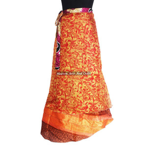 Jupe longue portefeuille réversible 2 couches en soie magique pour femme, style plage et université - Product Image 5