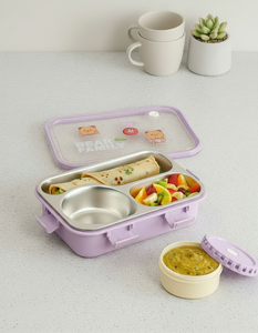 Boîte à lunch bento carrée en acier inoxydable à 3 compartiments, mignonne, pour enfants, anti-fuite, écologique, récipient de stockage alimentaire - Product Image 6