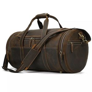 Borsa da viaggio retrò elegante Wainwright rotonda in pelle Vintage Weekender - Product Image 4