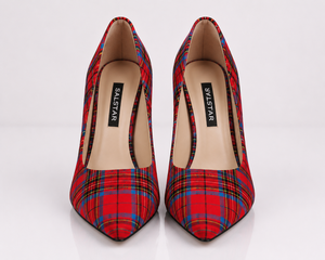 Chaussures à talons hauts en tissu tartan pour femmes de qualité supérieure |   Escarpins élégants à talon aiguille |   Vente en gros - Product Image 2