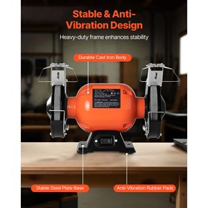 Smerigliatrice da banco a velocità singola da 6 pollici con motore a induzione da 1750 RPM 250W 2A, grana 36/60 per molatura a bassa velocità - Product Image 6
