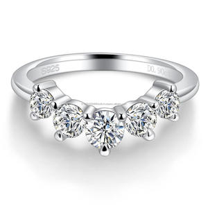 Five Stone Round Cut VVS Moissanite <b>Ring</b> <b>925</b> Sterling <b>Silver</b> Classic Cluster Engagement Wedding Jewelry - Product Image 1
