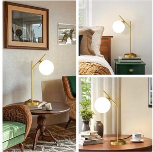 Luxury Contemporary Brass Glass Ball Table Lamp with Milk <b>White</b> Shade 1 Light <b>Bedside</b> Nightstand Lamp for Bedroom Living Room - Product Image 3