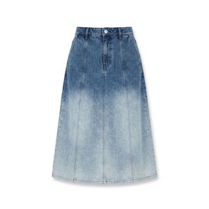 Jupe longue en jean pour femme, denim clair, taille haute, étiquette personnalisée, fournisseur d'usine pour boutiques, vente en gros - Product Image 5