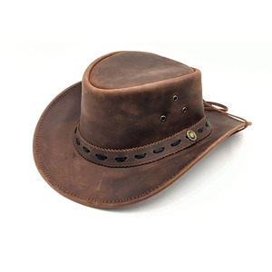 Customized Brand Unisex Black Leather Striped Cowboy <b>Hat</b> Brown Leather <b>Band</b> Casual Beach Style Adult Four Seasons Fit - Product Image 1