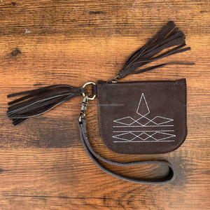 2024 New Design Vintage <b>Boot</b> Stitch Suede Leather <b>Zipper</b> Coin Purse Large Capacity Full Grain Genuine Cow Leather Coin Wallets - Product Image 3