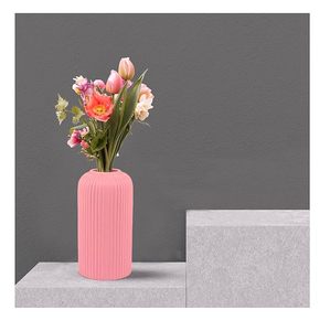 Vase à fleurs en céramique côtelée rose, finition mate, pour fleurs séchées, décoration de table, maison, bureau - Product Image 4