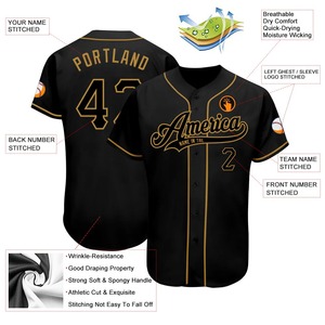 Anti-Bacterial Top Quality OMMiZ <b>women</b> Custom Black Black-Old Gold Authentic Baseball Jersey - Product Image 5
