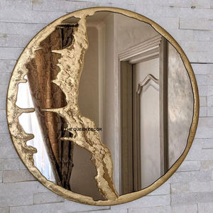 Espejo de pared redondo de metal chapado en oro con diseño impresionante para decoración de fiestas navideñas, precio al por mayor. - Product Image 1
