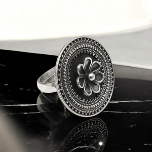 Bague cocktail fleurie vintage, vente flash, fabriquée en argent sterling 925, joli bijou bohème, idéale pour un anniversaire et un mariage - Product Image 6