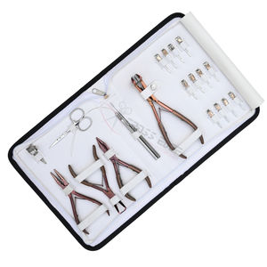 Kit complet d'outils pour extensions de cheveux or rose et argent, pour micro-anneaux, nano-anneaux, extensions à bandes adhésives, avec pince, enfileur à crochet, clip et étui de rangement - Product Image 1