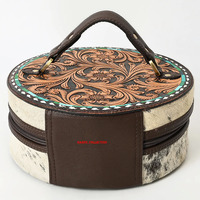 Pochette de soirée circulaire portable pour femme, style estival, en cuir repoussé floral avec fermeture éclair supérieure