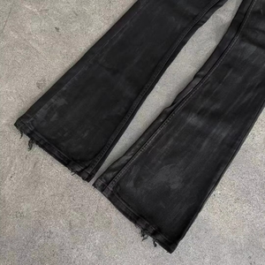 Vaqueros vintage encerados personalizados al por mayor para hombre, estilo bell bottom, streetwear, denim, ajustados, negros, acampanados - Product Image 5