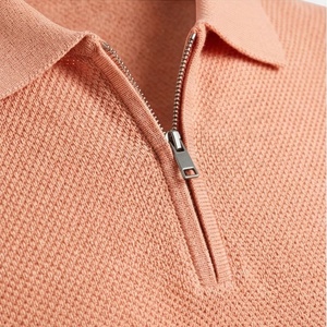 Men's <b>Peach</b> Knitted Short Sleeve Polo <b>Shirt</b> With Zipper Casual Solid Design Regular Fit - Product Image 4