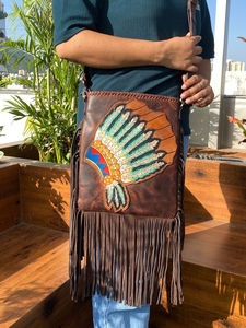 Hot Selling Women's Western Floral Pattern <b>Crossbody</b> <b>Purse</b> Large Fringe Genuine Leather Concealed Carry Nylon Hand Tooled Zipper - Product Image 4